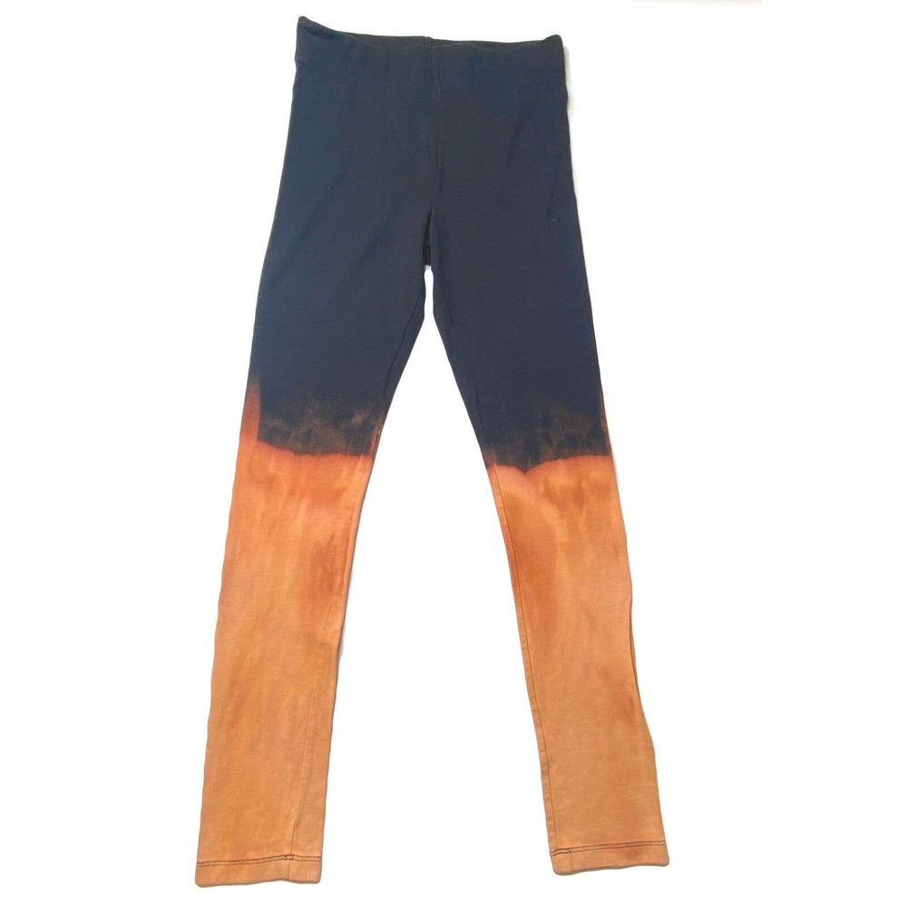 Black knit stretch leggings with fiery bleach contrast